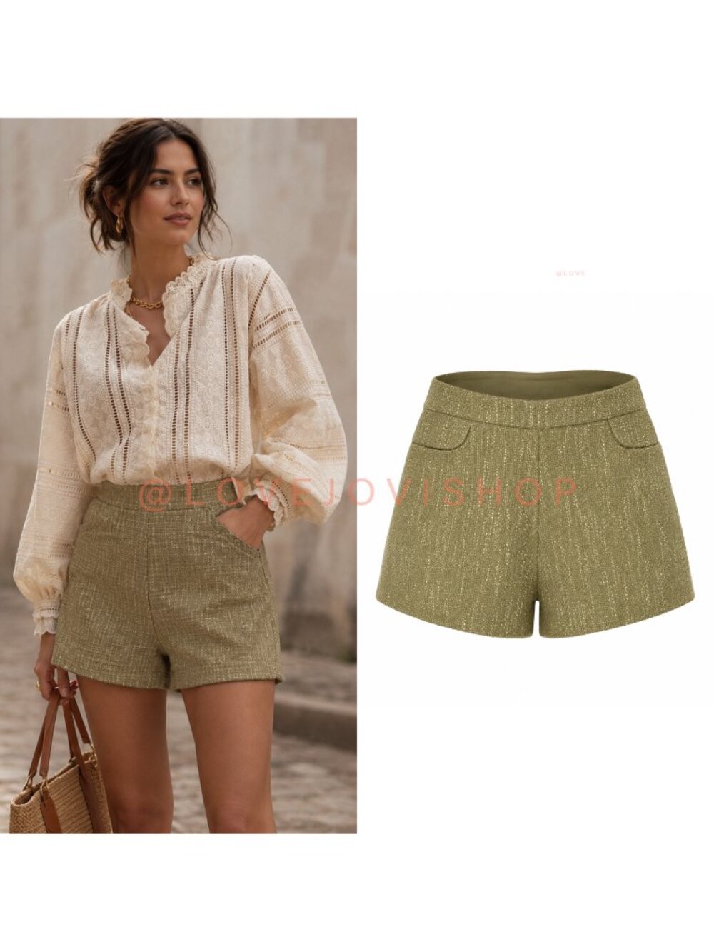 Shorts | Lulus Golden Olive Textured Tweed Tailored Shorts | Lined NWT S